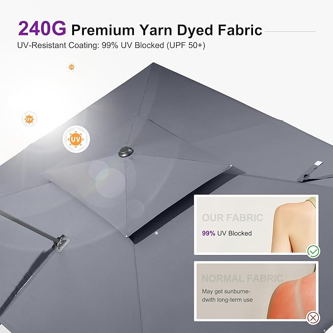 PURPLE LEAF Patio Umbrella 12' X 12' Heavy Duty Umbrella Double Top Grey | - Image 2
