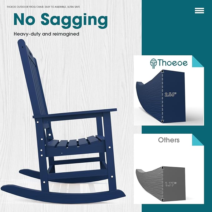 THOEOE Outdoor Rocking Chairs Set of 2, Oversized Patio Rocking Chair | HDPE - Image 6