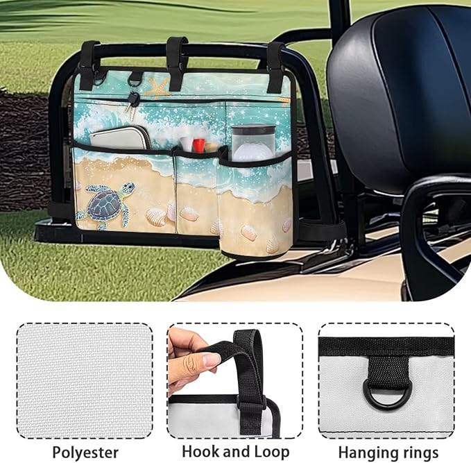 Beach Golf Cart Rear Seat Organizer Foldable Storage Bag for Club Car, Wheelchair and Walker