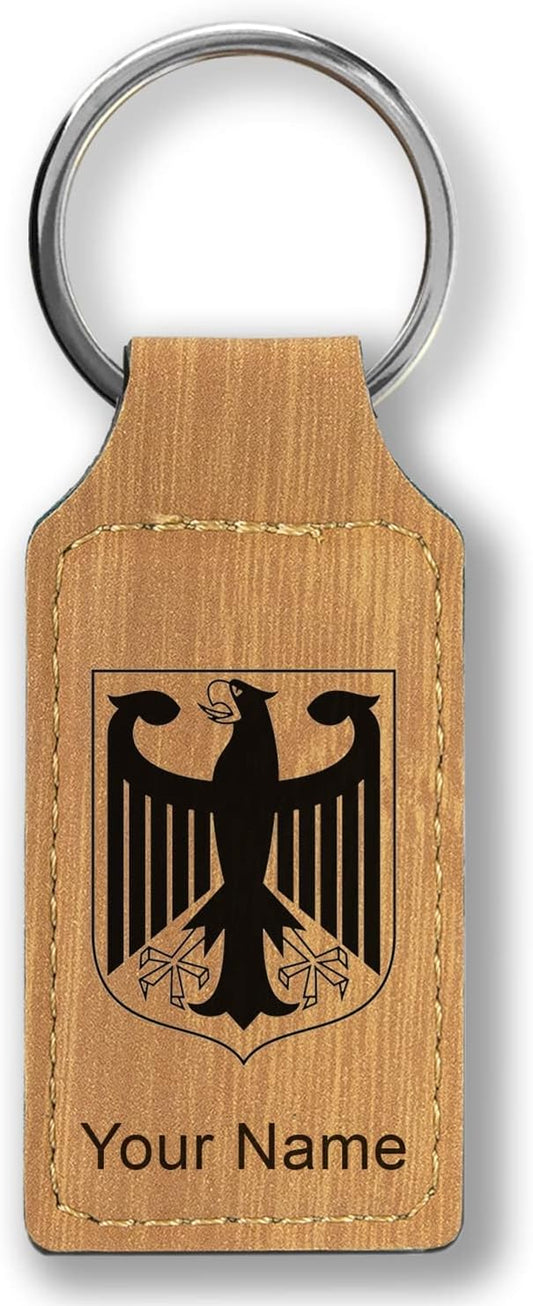 LaserGram Rectangle Keychain, Coat of Arms Germany, Personalized Engraving Included (Bamboo)