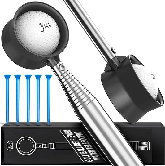 JKL 9Ft/12Ft Golf Ball Retriever for Water Telescopic, Stainless Steel Shaft, High Durability Double-Sided Ball Picker Upper Grabber, Golf Gifts for Golfers