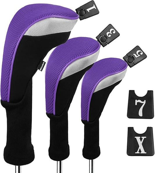 Andux 3pcs/Set Golf 460cc Driver Wood Club Head Covers Long Neck with No. Tags