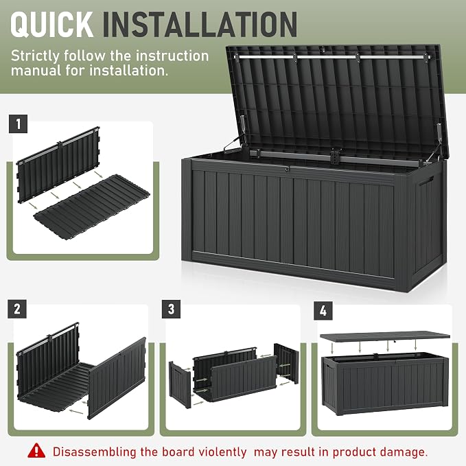 Outdoor Storage Box, 150 Gallon Large Outdoor Resin Deck Box, Storage - Image 8