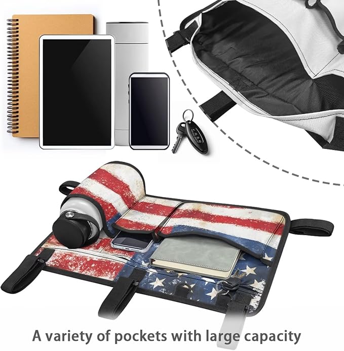 American Flag Golf Cart Bag, Golf Cart Rear Seat Organizer with Open Pockets for Golf Balls & Bottles