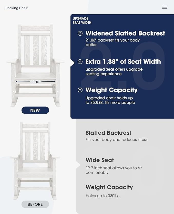 Oversized Outdoor Rocking Chair Set of 2, HDPE Patio Rockers - Image 4