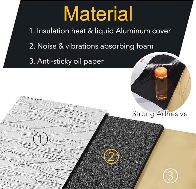 Sound Deadener for Car, Auto Sound Deadening Foam Materials Mat, Heat Insulation and Vibrations Dampening for Audio, Trunk, Floor, Hood, Engine Cover, 197 mil 37.1 sqft