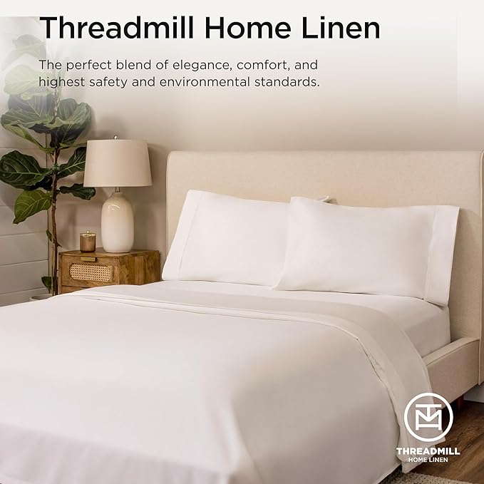 Threadmill Luxury 800 Thread Count Twin 100% Cotton Sheets - Hotel White Sateen Weave Bed-Sheets, Better Than Egyptian Cotton,3 Pc Solid Soft Bedding Set, Fits 15" Deep Pocket