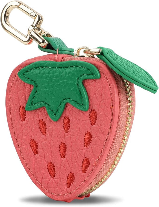 XSUIOY Orange Fruit Coin Purse Keychain Bag Charm, Mini Leather Coin Purse & Pouch Airtag Holder Keychain, Kawaii Bag Charms for Handbag, Tote, Keys, Airtag, Gifts for Girls & Women
