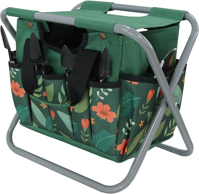 Folding Gardening Stool with Detachable Storage Tote Bag, Portable Garden Chair by GeerDuo