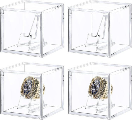 Championship Ring Display Case - Acrylic Display Box and Holder for Super Bowl, Baseball Rings - 4pcs