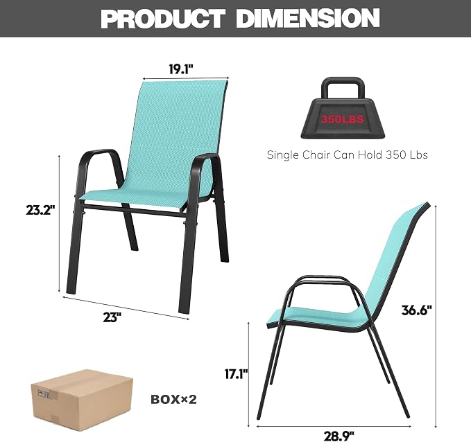 Stackable Patio Chairs Set of 8, Light Blue | Outdoor Dining Chairs - Image 2