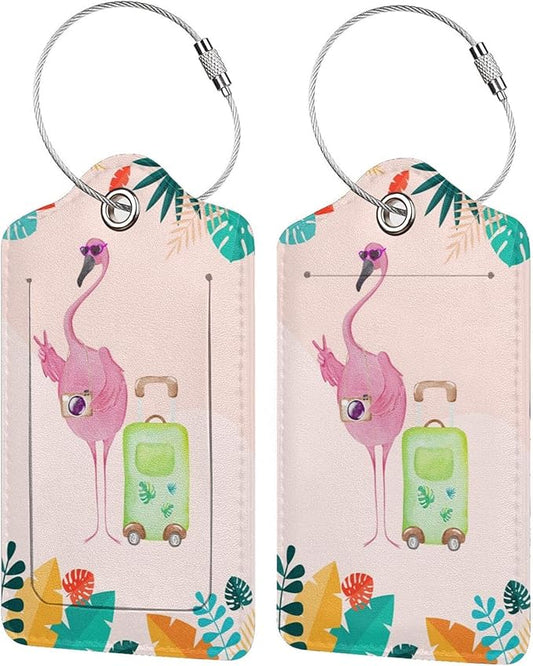 Flamingo 2 Pcs Luggage Tags, Privacy Cover Id Label with Stainless Steel Loop and Address Card for Suitcases & Travel Bags