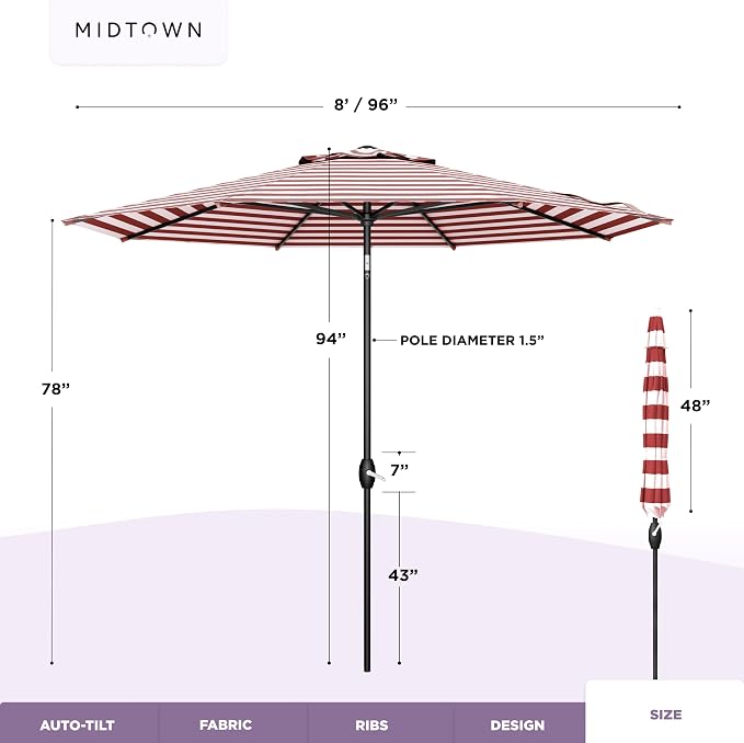MIDTOWN UMBRELLAS The Lean 8 Feet Outdoor Umbrella - Image 6