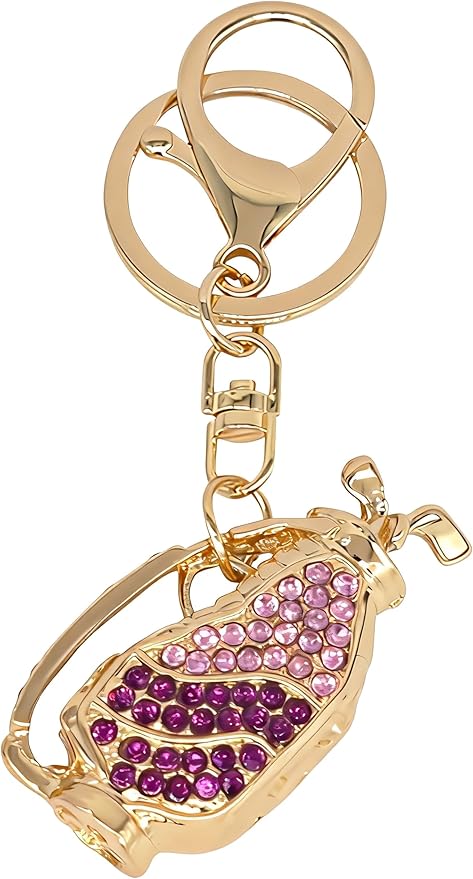 Crystal Rhinestone Golf Clubs Keychain Bag Charms Bling Golf Bag Key Chain Ring Pendant for Women Girls Handbag Purse
