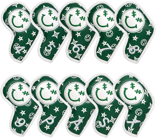 Barudan Golf Iron Head Covers, Golf Headocver for Iron Clubs, Golf Iron Covers Headcovers Set 10pcs #4-9 Aw, PW, SW, Xw fits for All Brand, Color Green, Golf Gifts for Men/Women Golfers