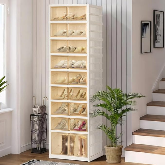 Portable Extra Large Folding Shoe Rack, Shoe Organizer Storage Box for Closet With Magnetic Clear Door, Shoe Storage Cabinet for Living Room, Entryway(9 layers—18 Pairs, Style-B)