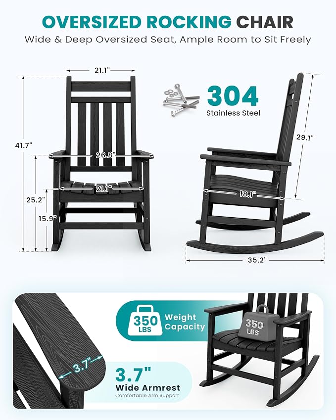SERWALL Outdoor Rocking Chair, Oversized Rocking Chair - Image 2