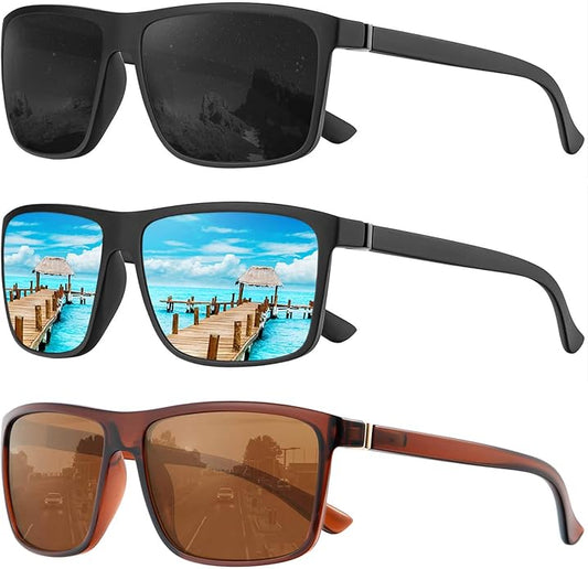 KALIYADI Polarized Sunglasses for Men and Women, Mens Sun Glasses with UV Protection for Driving Fishing Golf (3 Packs)