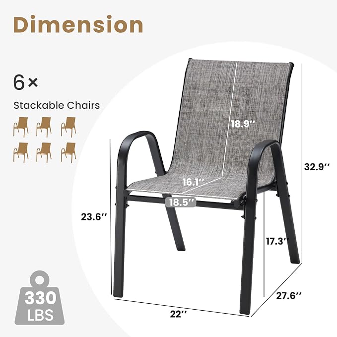 Patio Chairs Set of 6, Stackable Outdoor Chairs - Image 3