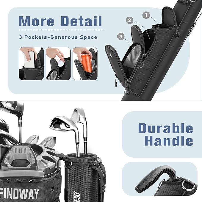 Findway Golf Stand Bag, [Upgraded Generous Space] Small Golf Bag for Driving Range, Par 3 & Executive Courses, Lightweight Sunday Golf Club Carry Bag with 3 Pockets