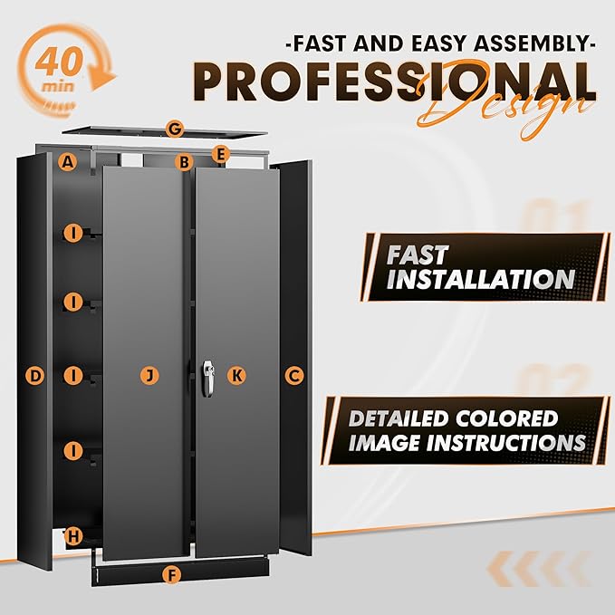 INTERGREAT Metal Storage Cabinet, 72" Locking Steel Cabinets with 2 Door and 4 Adjustable Shelves, Tall Metal Cabinet for Home Office, Garage, Warehouse, Black