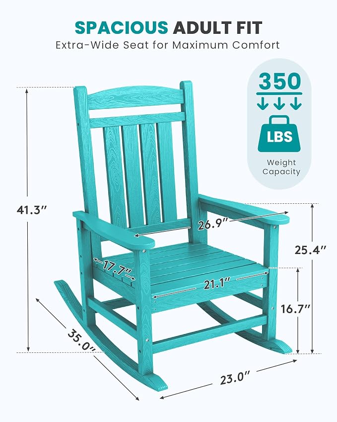 SERWALL Outdoor Rocking Chair Set of 4, Patio Rocking Chair, Aruba | HDPE - Image 3