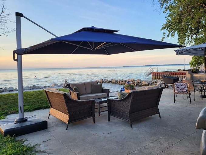 PURPLE LEAF Cantilever Outdoor Umbrella 11'x 11' Large Double Top Navy Blue | - Image 2
