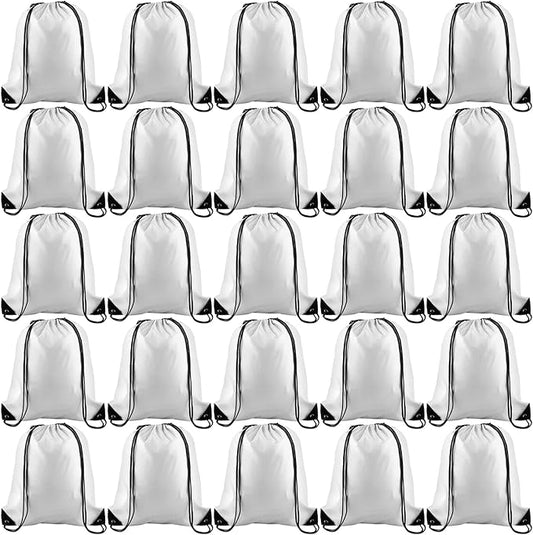 KUUQA 60Pcs White Drawstring Backpack Bag Bulk Drawstring Bags String Bags Storage Bags Gym Backpack for Sport Gym Traveling