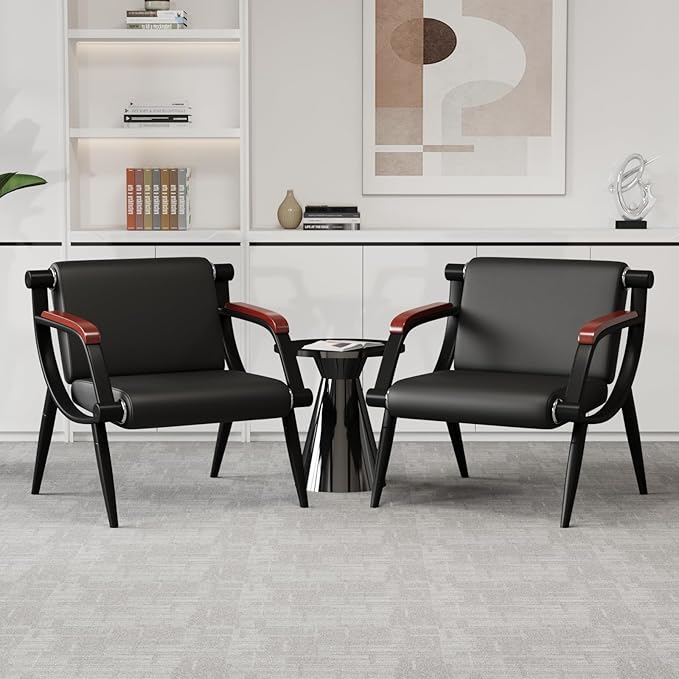 wonline Waiting Room Chairs, Office Furniture Reception Chairs with Arms, Leather Chairs is Suitable for Clinic,Airport,Hospital,Barber,Salon,Bank-Black
