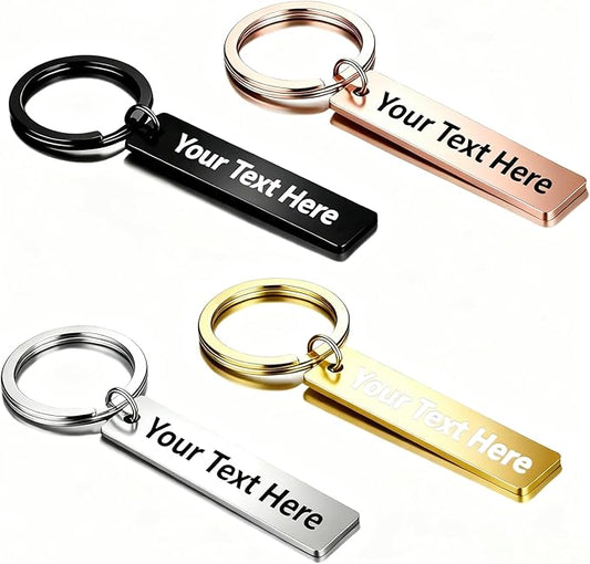 Custom Keychain with Name - Personalized Text Engraving Double Sided Stainless Steel Key Chain for Him Men Women Gifts