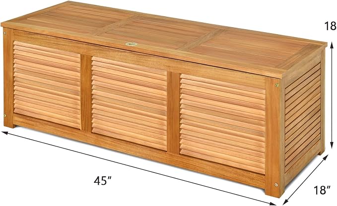 Tangkula 46 Gallon Acacia Wood Deck Box, Garden Backyard Storage Bench - Image 3
