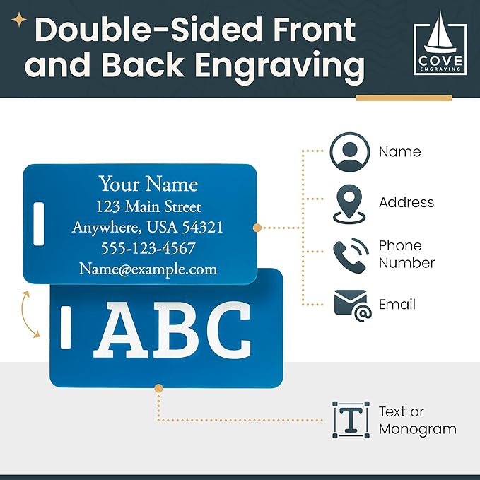 Two Custom Engraved Aluminum Luggage Tags (Black)