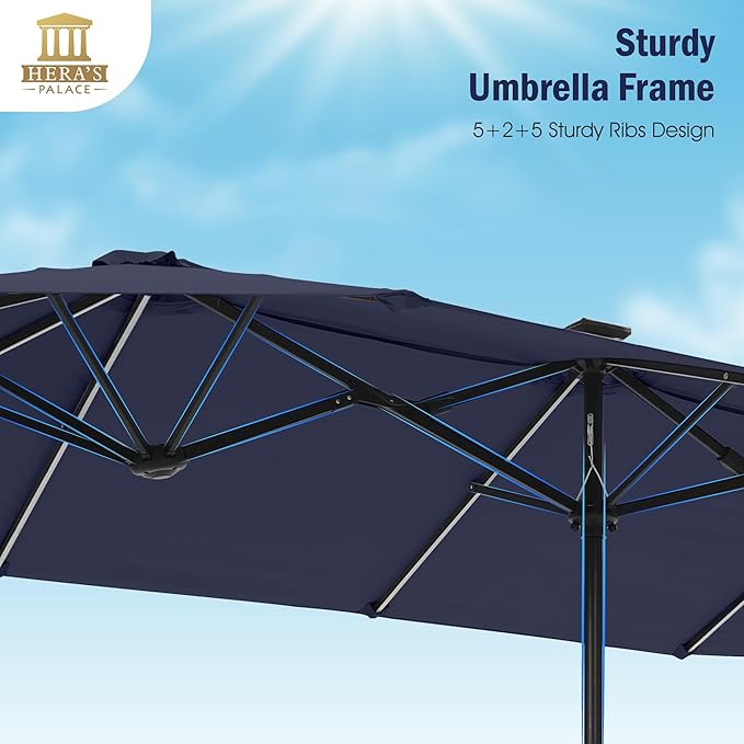 13 ft Patio Umbrella with 120 LED Solar Lights Outdoor Umbrella, 8 Colors - Image 6