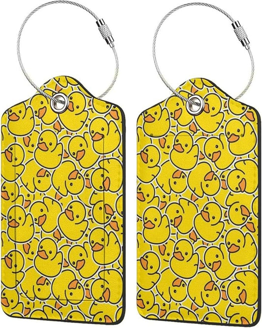 TSA Approved Luggage Tags for Suitcases Cartoon Rubber Ducky 2 Pack Funny Leather Carnival Cruise Airport Cute Travel Name Tags Golf Bag tag Ships Essentials Privacy Cover ID Label for Women Men