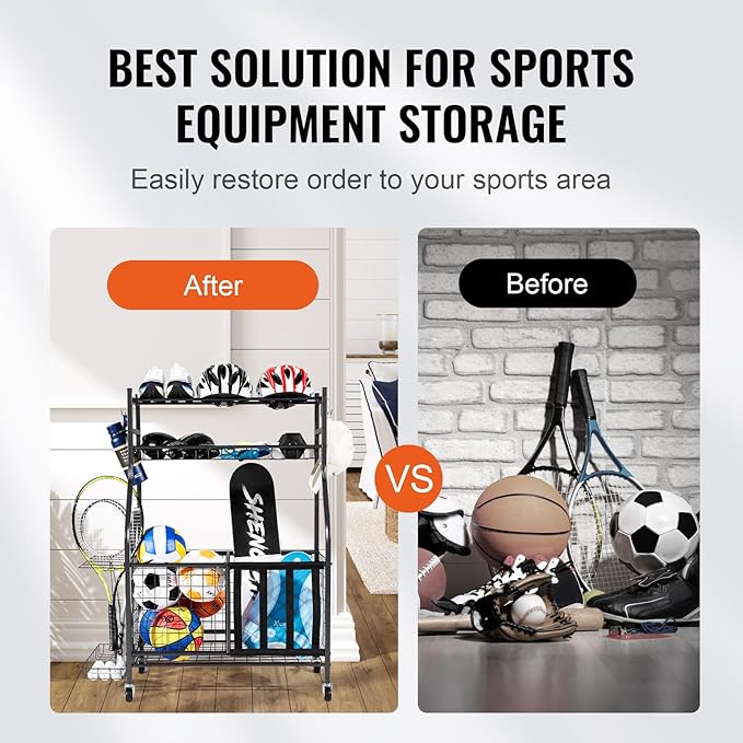 VEVOR Golf Bag Organizer, Golf Bag Storage Rack Stand Holder, Sports Equipment Storage Rack, Golf Storage Organizer for Garage, Sports Gear, Toys Storage Rack Hooks