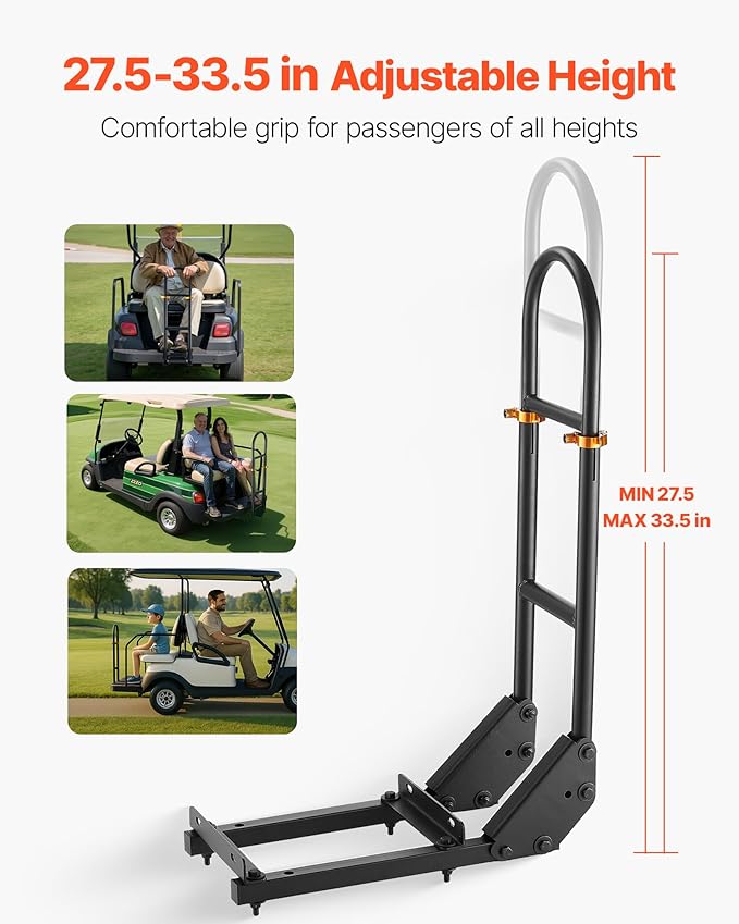 VEVOR Golf Cart Rear Seat Grab Bar, Compatible with Yamaha Club Car EZGO, Most Golf Carts with Metal Footplates, No Modification Needed, 27.5 to 33.5 Inch Height Adjustable
