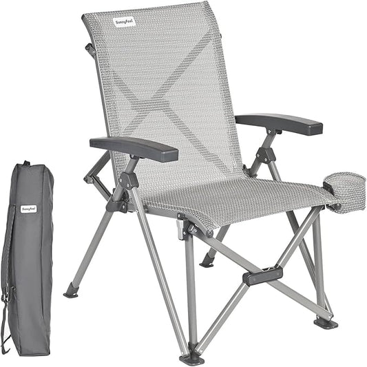 SUNNYFEEL Ergonomic High-Back Camping Chair - 1 Second Folding Chair with 500lbs Capacity, Breathable Back Support for Outdoor, Lawn, Hiking, Fishing (Grey)