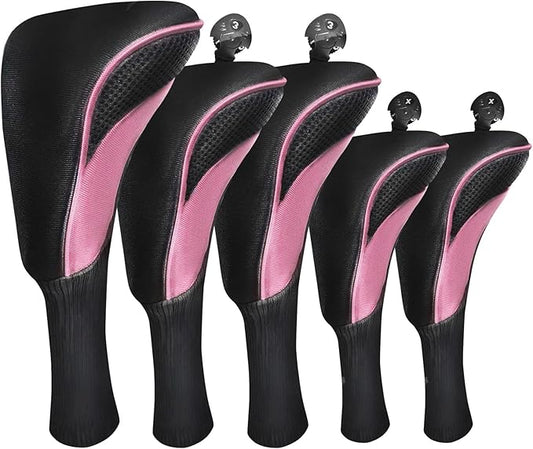 FINGER TEN Golf Club Head Covers for Woods Driver Fairway Hybrid Value 3/5 Pack, Long Headcover Interchangeable Accessories for Ultimate Club Protection