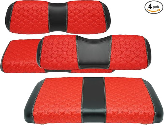 Golf Cart Front and Rear Seat Covers Waterproof and Sun Resistant Marine Grade Vinyl Leather Seat Cover Accessories for Club Car DS 2000.5-up,Red(4PCS)