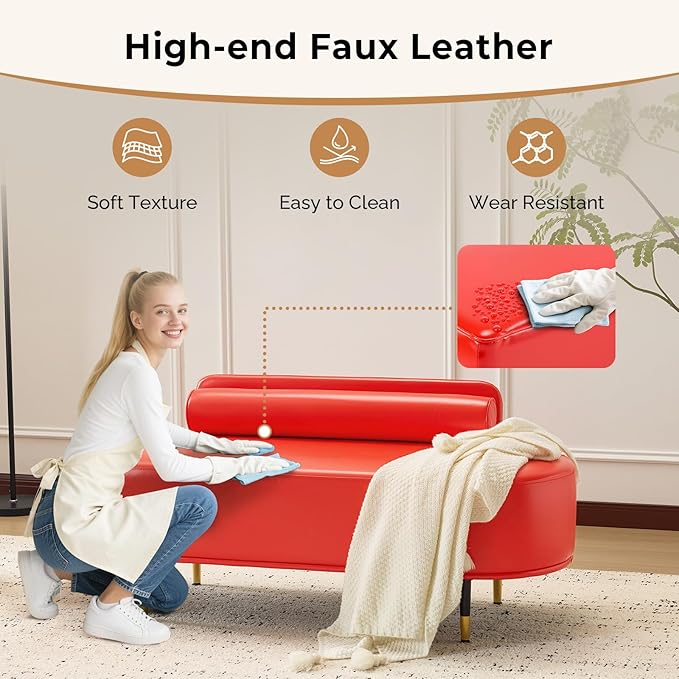 OmySalon Waiting Room Bench with Low Back, 53.5" Office Guest Chair, Faux Leather Upholstered Reception Seating, Lobby Bench for Beauty Salon Barbershop Airport Bank Hall Room Conference