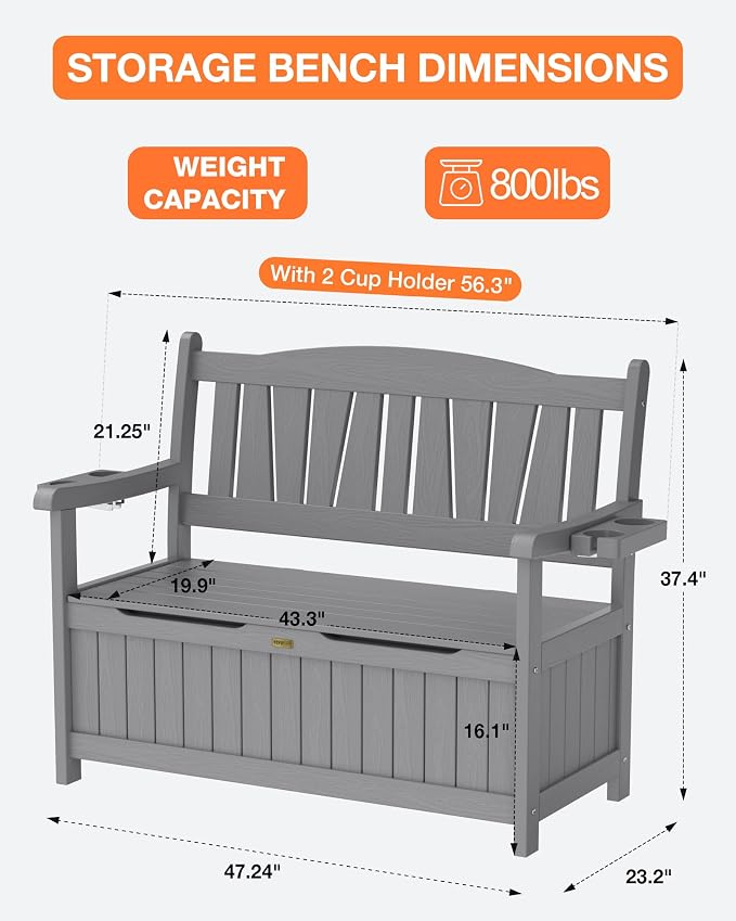 YEFU Outdoor Bench Set of 2, Heavy Duty Garden Storage Bench, Weatherproof - Image 2