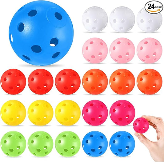 24 Pack Practice Golf Balls 42 mm Limited Flight Plastic Golf Training Airflow Hollow Ball for Driving Range Swing Practice Backyard Indoor Outdoor Home