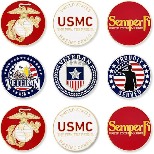 PinMart’s Officially Licensed United States Veteran Bundle Pack of 9 Golf Ball Markers - Golf Accessories for Men and Women - Magnetic Veteran Ball Markers Set of 9
