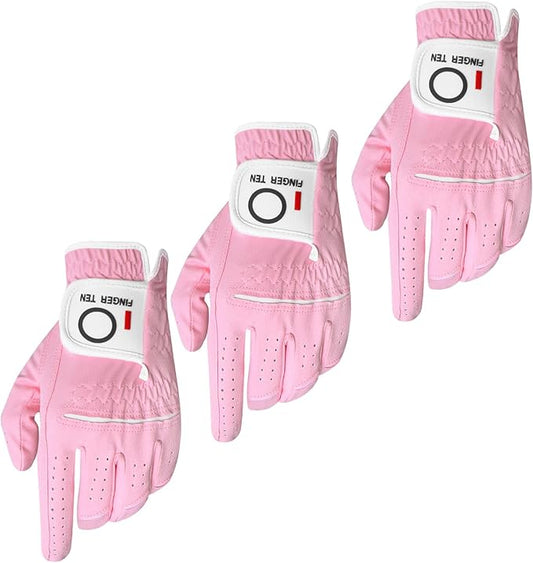 Womens Ladies Golf Rain Gloves Value 3 Pack Left Right Hand, Enhanced Wet Hot Weather Performance Cool Grip, Fit Small Medium Large XL