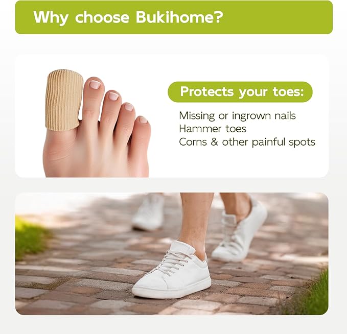Bukihome 8 PCS Toe Protectors, Silicone Toe Caps Closed Toe Surface Fabric Sleeve Protectors, Prevent Pain Relief for Corns, Blisters and Ingrown Toenails (8PCS Large Size)[Upgrade]