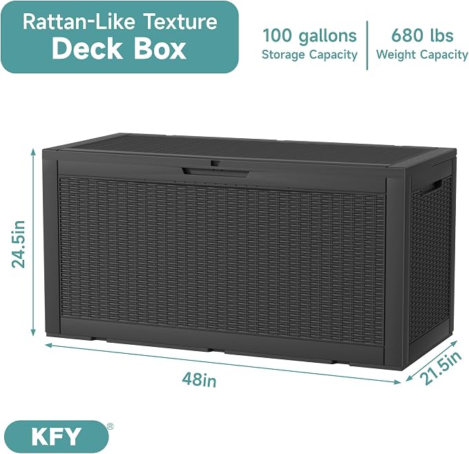 100 Gallon Waterproof Outdoor Storage Box, UV Resistant Resin Deck Box Perfect - Image 2