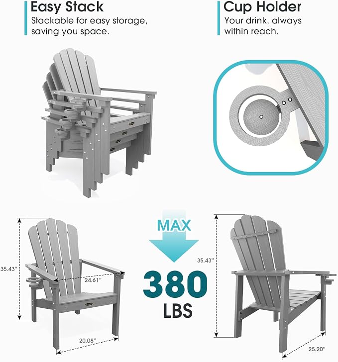 THOEOE Stackable Adirondack Chair Set of 6, Fire Pit Chairs, Space Saving - Image 2