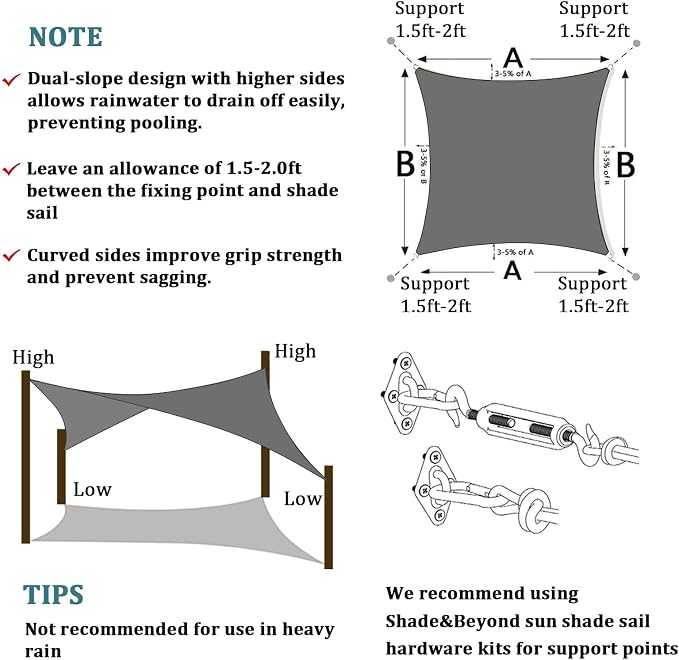 Shade&Beyond 5'x8' Sun Shade Sail Canopy Rectangle, UV Block Breathable Curved - Image 5