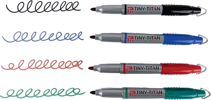 Tiny-Titan Mini Markers - Keychain Clip Golf Ball Marker - Clip On Nurse's Badge - Fine Point - Assorted Red, Blue, Green, Black - 4 Pens Per Pack