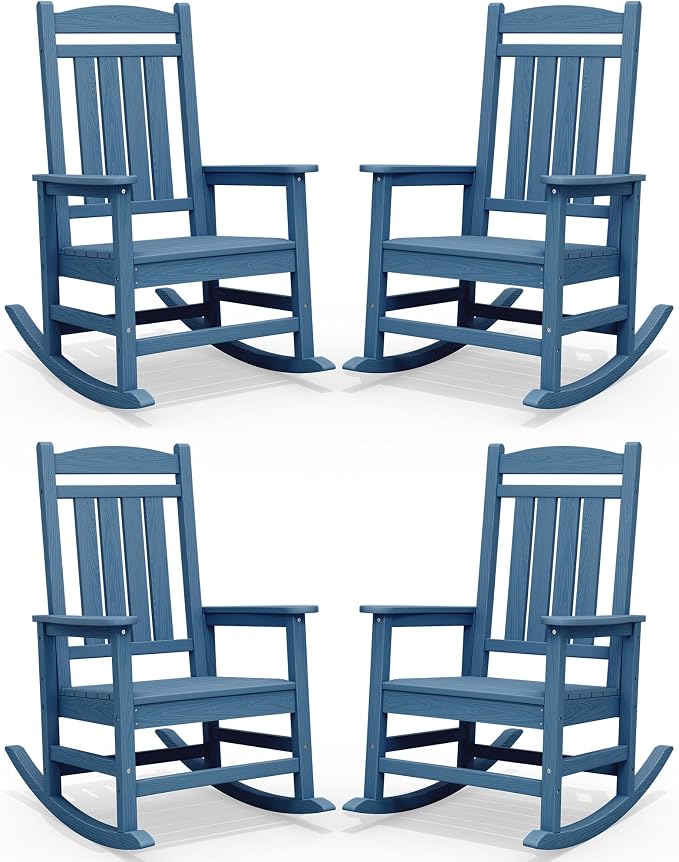 SERWALL Outdoor Rocking Chair Set of 4, Oversized Patio Rocking Chair, Porch by SERWALL